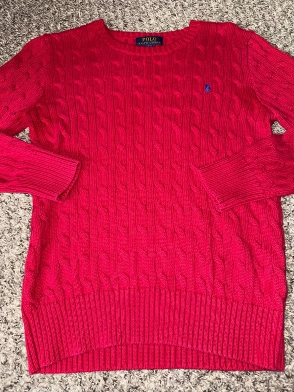 Polo by Ralph Lauren Cable-Knit Sweater - Bright Red with Blue Logo